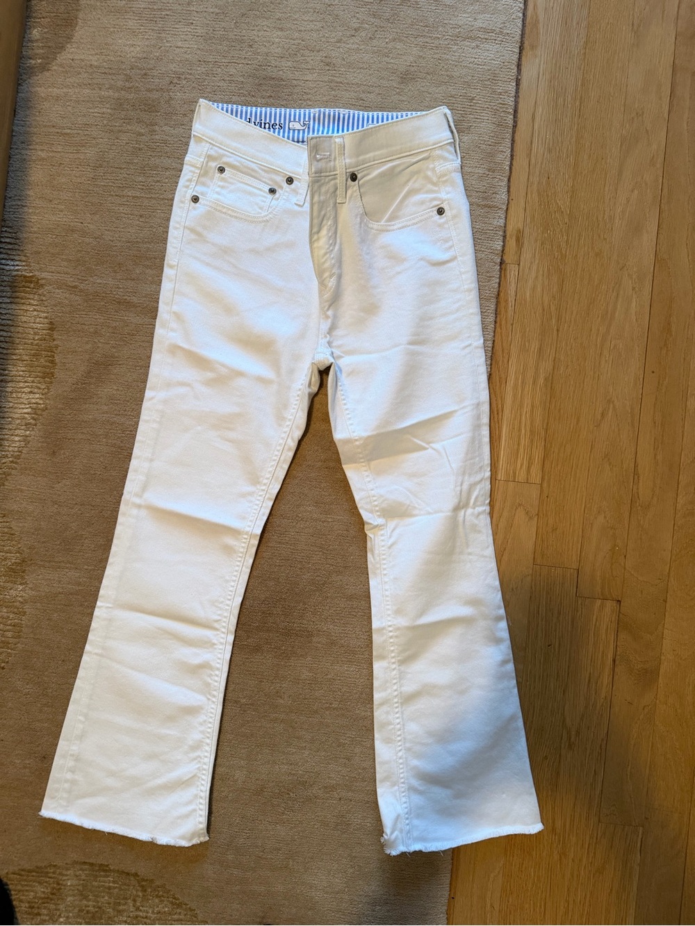Vineyard Vines Cream Pants with Blue-White Striped Waistband